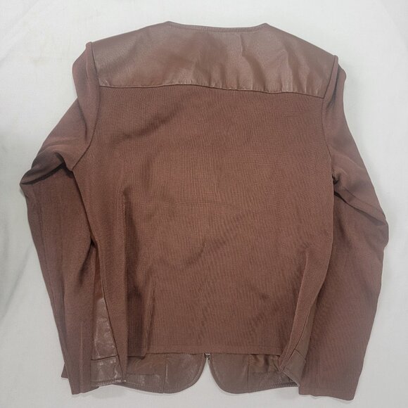 Women's NYGard Collection Leather/ Knit Sweater Jacket PETITE SMALL 6-8 Brown - Picture 4 of 6